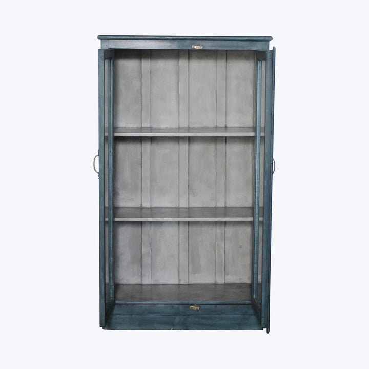 Vintage Navy-Painted Glass Front Cabinet
