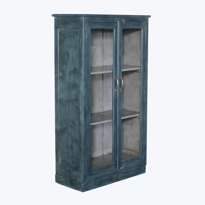 Vintage Navy-Painted Glass Front Cabinet