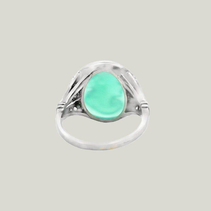 Vintage Art Deco Platinum, Diamond and Chrysoprase Cameo Ring