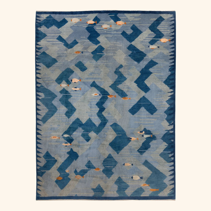 Image for Blue Contemporary Swedish-Inspired Wool Rug - 8'2" x 9'11"
