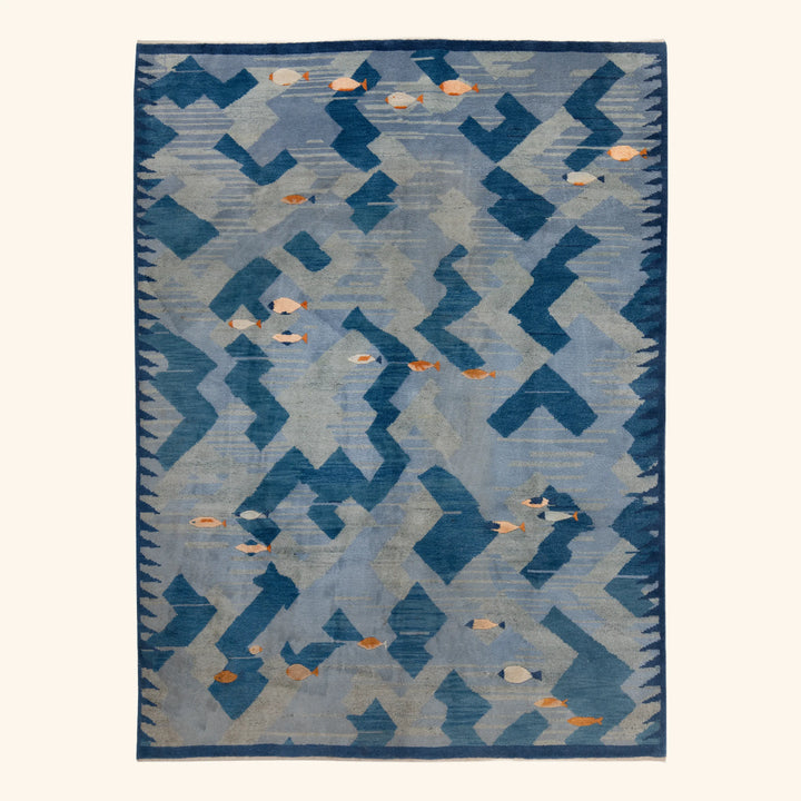Image for Blue Contemporary Swedish-Inspired Wool Rug - 8'2" x 9'11"