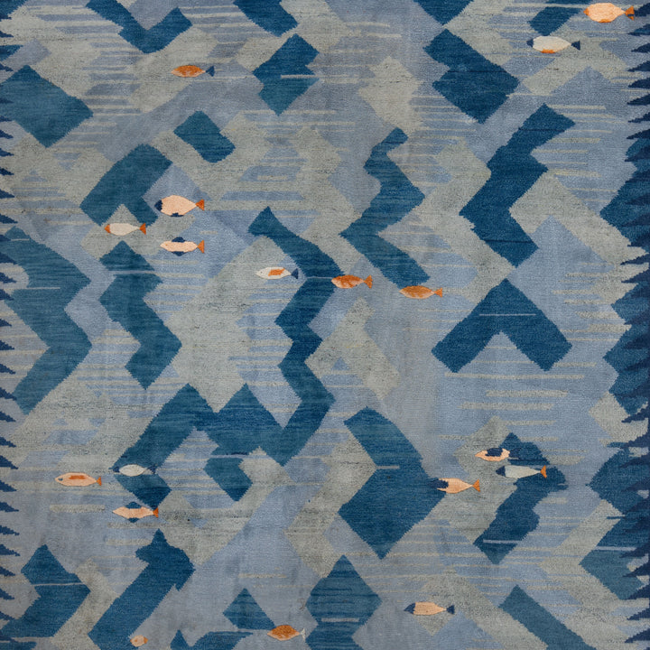 Image for Blue Contemporary Swedish-Inspired Wool Rug - 8'2" x 9'11"