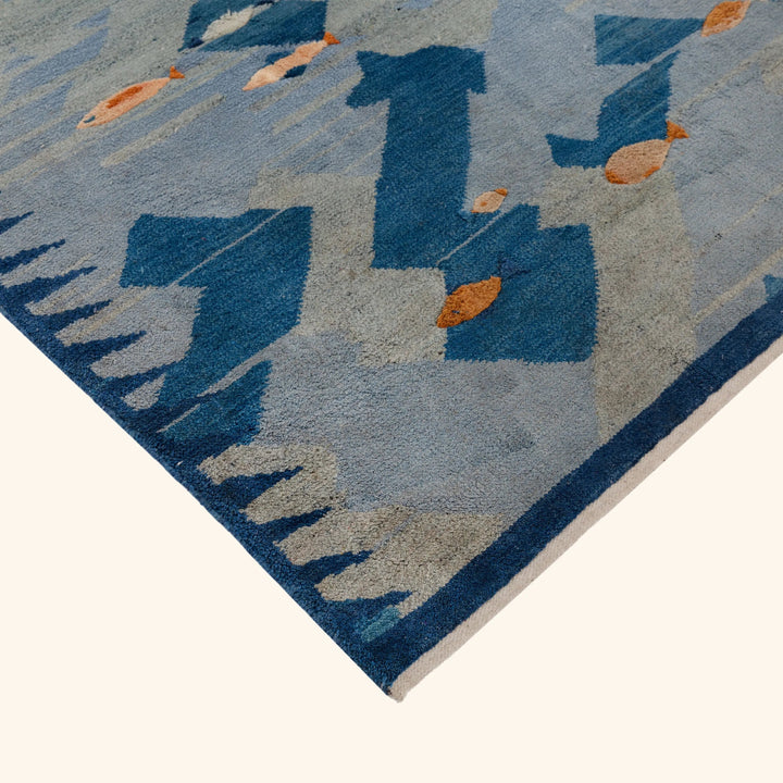 Image for Blue Contemporary Swedish-Inspired Wool Rug - 8'2" x 9'11"