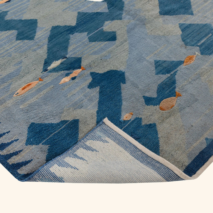 Image for Blue Contemporary Swedish-Inspired Wool Rug - 8'2" x 9'11"