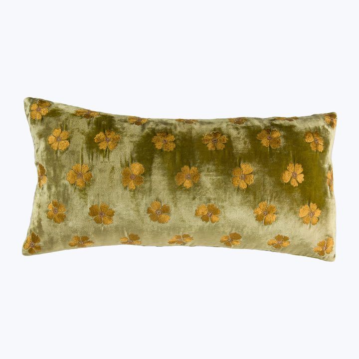 Ellie Silk Velvet Lumbar Pillow, Foliate Green