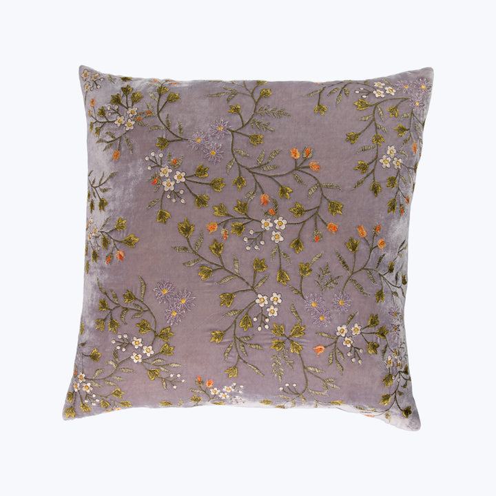 Sophia Silk Velvet Small Flowers Pillow, Lavender