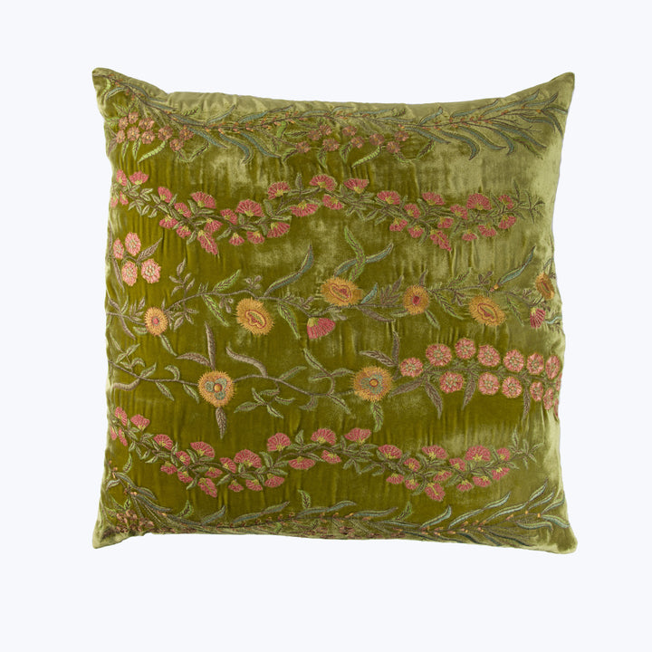 Tivoli Garden Silk Velvet Pillow, Foliate Green