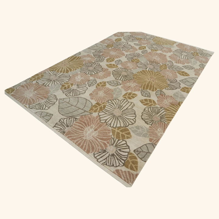 Natural Contemporary Wool Silk Blend Rug - 6' x 9'