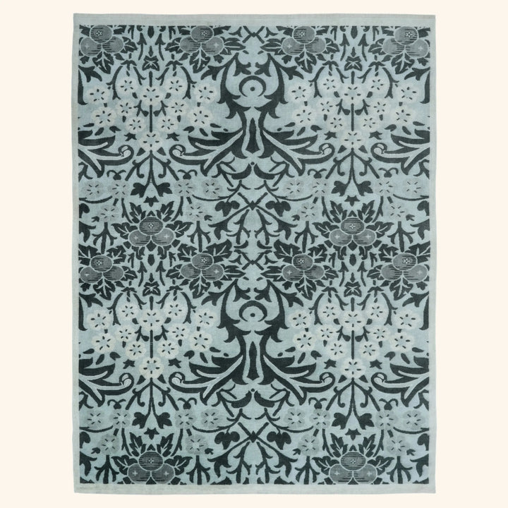Blue Contemporary Wool Silk Blend Rug - 6' x 9'