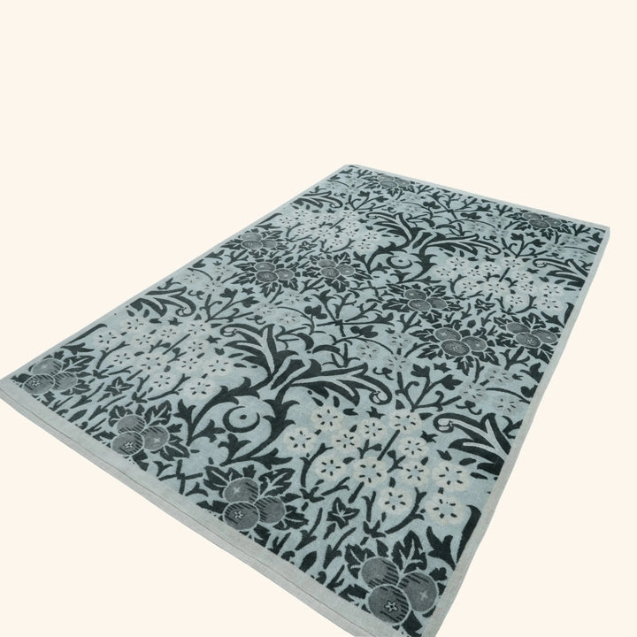 Blue Contemporary Wool Silk Blend Rug - 6' x 9'