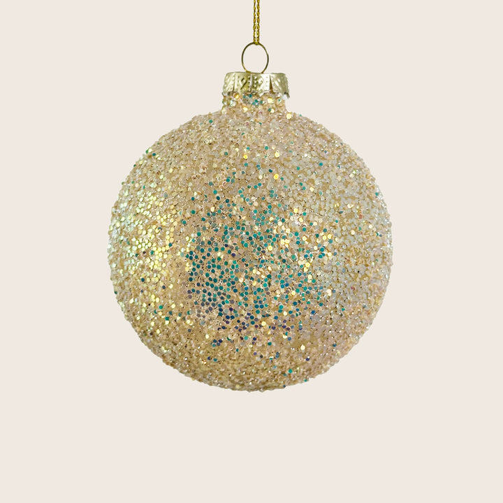 Champagne Gold Glitter Glass Ball Ornament