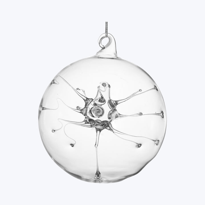 Glass Ball with Glass threads Ornament 3.9"