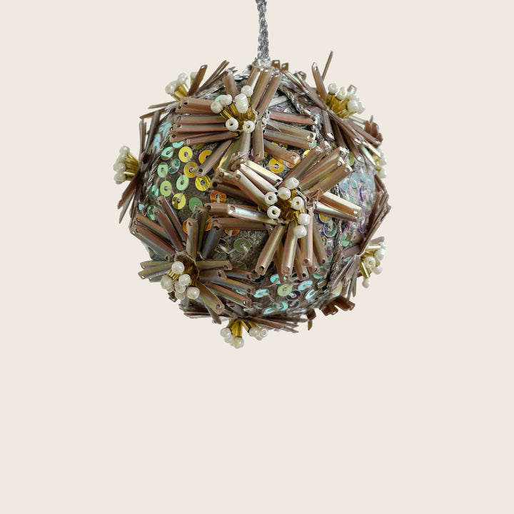 Beaded Flower Velvet Ball Ornament