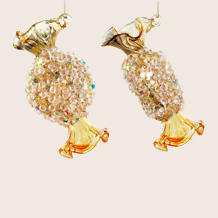 Beaded Glass Candy Ornament Round