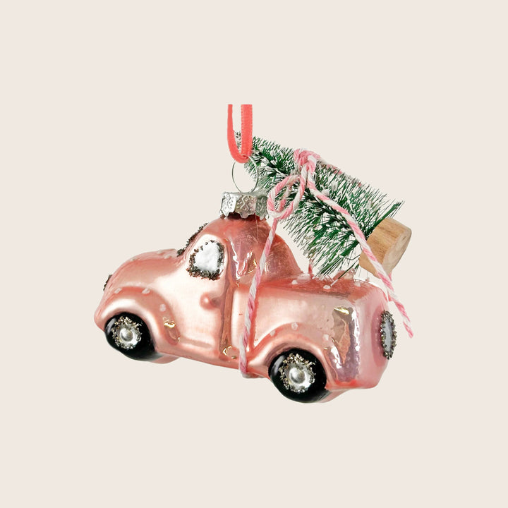 Glass Car with Tree Ornament