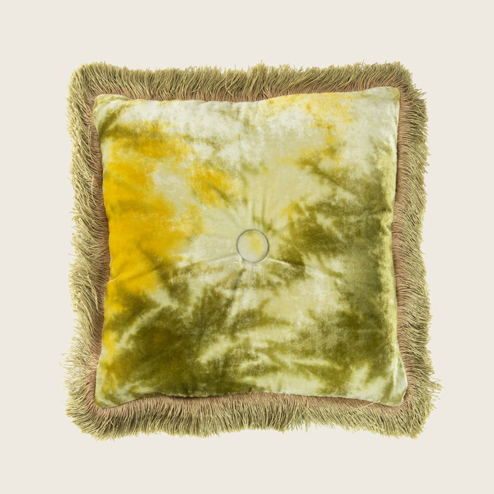 Silk Velvet Button Fringe Pillow