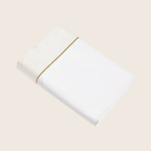 Luna Flat Sheet White/Ivory Border/Taupe Line / Twin