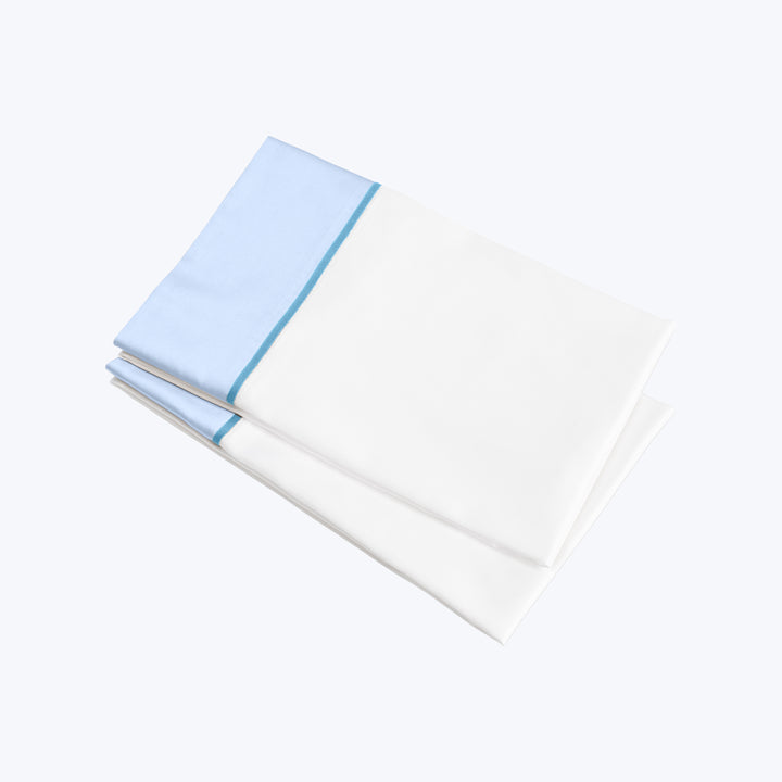 Luna Pillowcases White/Sky Blue Border/Cerulean Blue Line / Standard Pair
