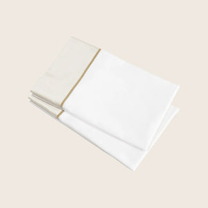 Luna Pillowcases White/Ivory Border/Taupe Line / King Pair