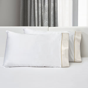 Luna Pillowcases White/Ivory Border/Taupe Line / King Pair - hover
