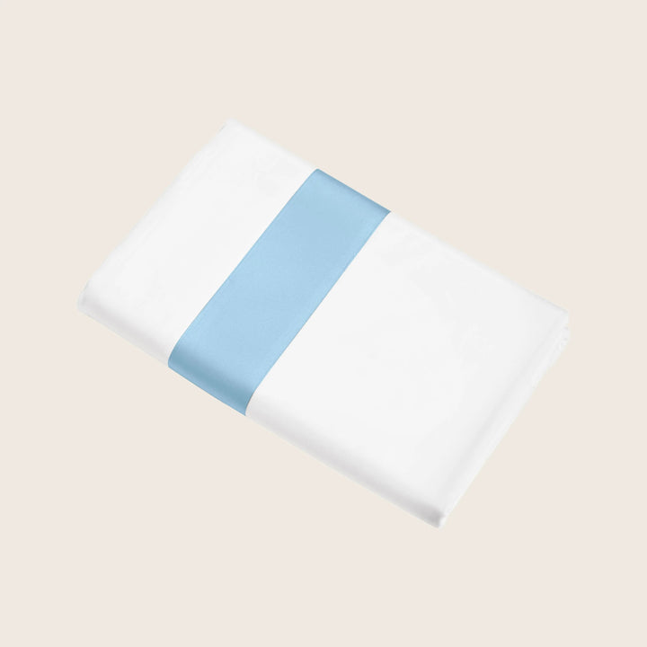 Aida Sheets & Pillowcases, White/Cerulean Blue Flat / Twin