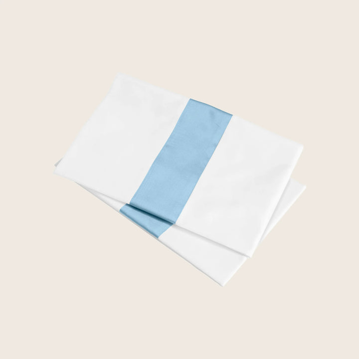 Aida Sheets & Pillowcases, White/Cerulean Blue Pillowcases / Standard Pair