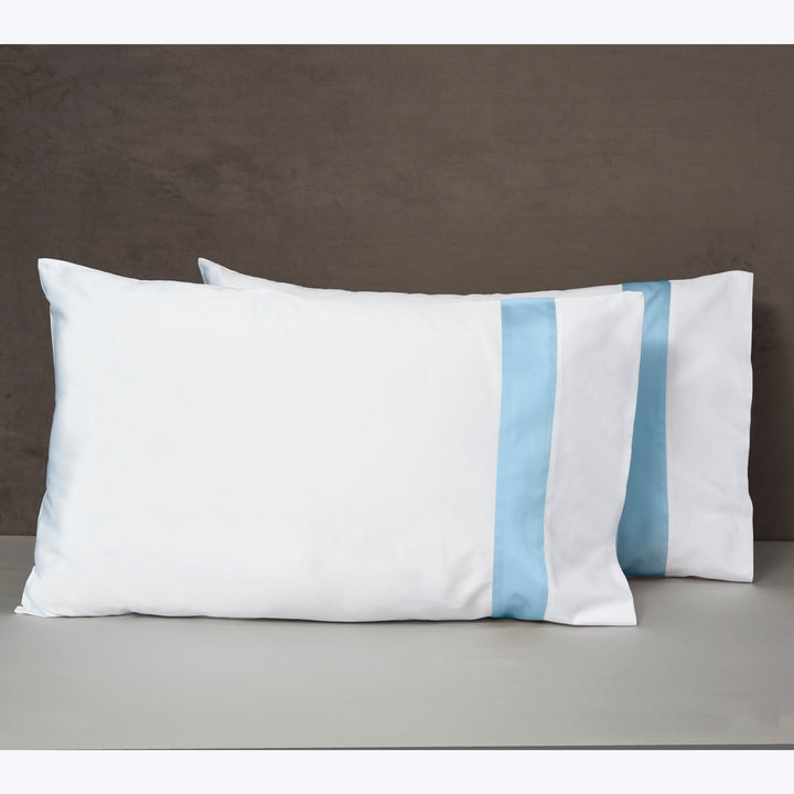 Aida Sheets & Pillowcases, White/Cerulean Blue Pillowcases / Standard Pair