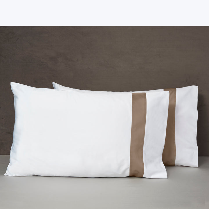 Aida Sheets & Pillowcases, White/Brown Pillowcases / Standard Pair