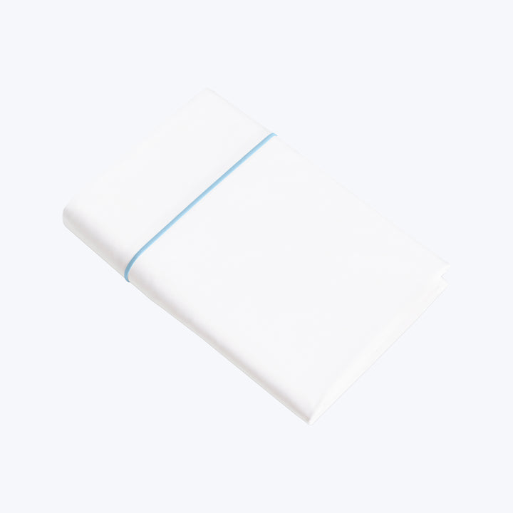 Luce Sheets & Pillowcases, White/Cerulean Blue Flat / Twin
