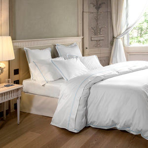 Luce Sheets & Pillowcases, White/Cerulean Blue Flat / Twin - hover