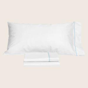 Luce Sheets & Pillowcases, White/Cerulean Blue Flat / Twin