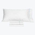 Luce Sheets & Pillowcases, White/Cerulean Blue Flat / Twin