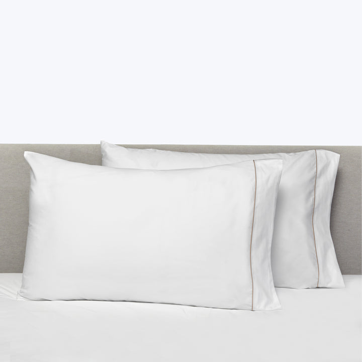 Luce Sheets & Pillowcases, White/Brown Pillowcases / Standard Pair