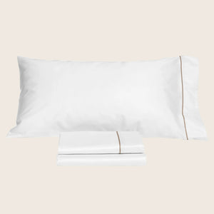 Luce Sheets & Pillowcases, White/Brown Flat / Twin