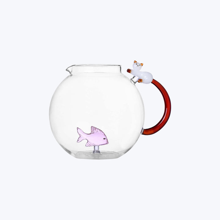 Ichendorf Tabby Cat Jug, Pink Fish & White Cat with Amber Tail