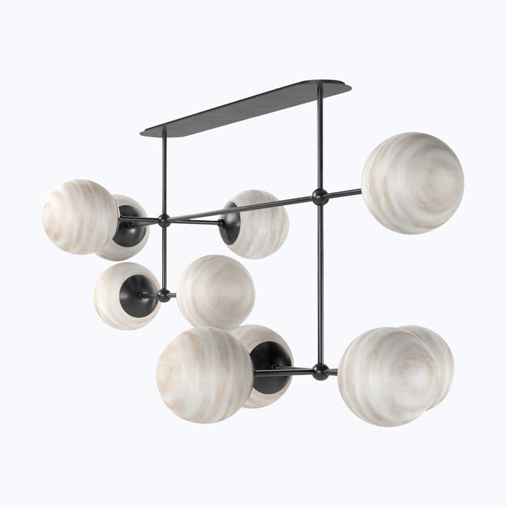 Armstrong Linear Chandelier Black Gunmetal / Marbled Matte Glass