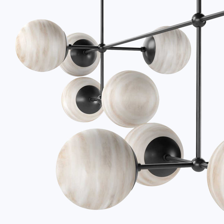 Armstrong Linear Chandelier Black Gunmetal / Marbled Matte Glass