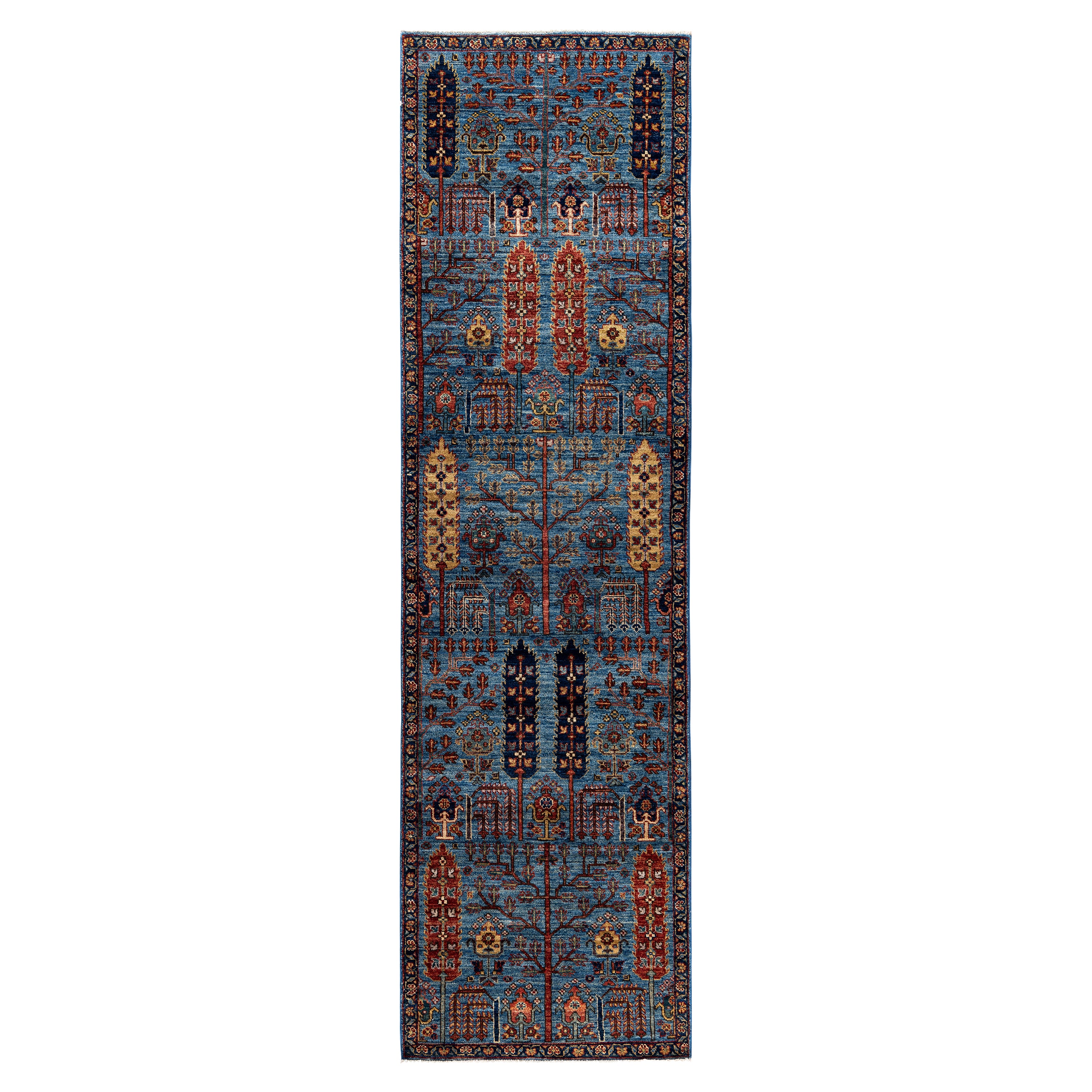 Light Blue Traditional Serapi Wool Rug - 2'9" x 9'10"