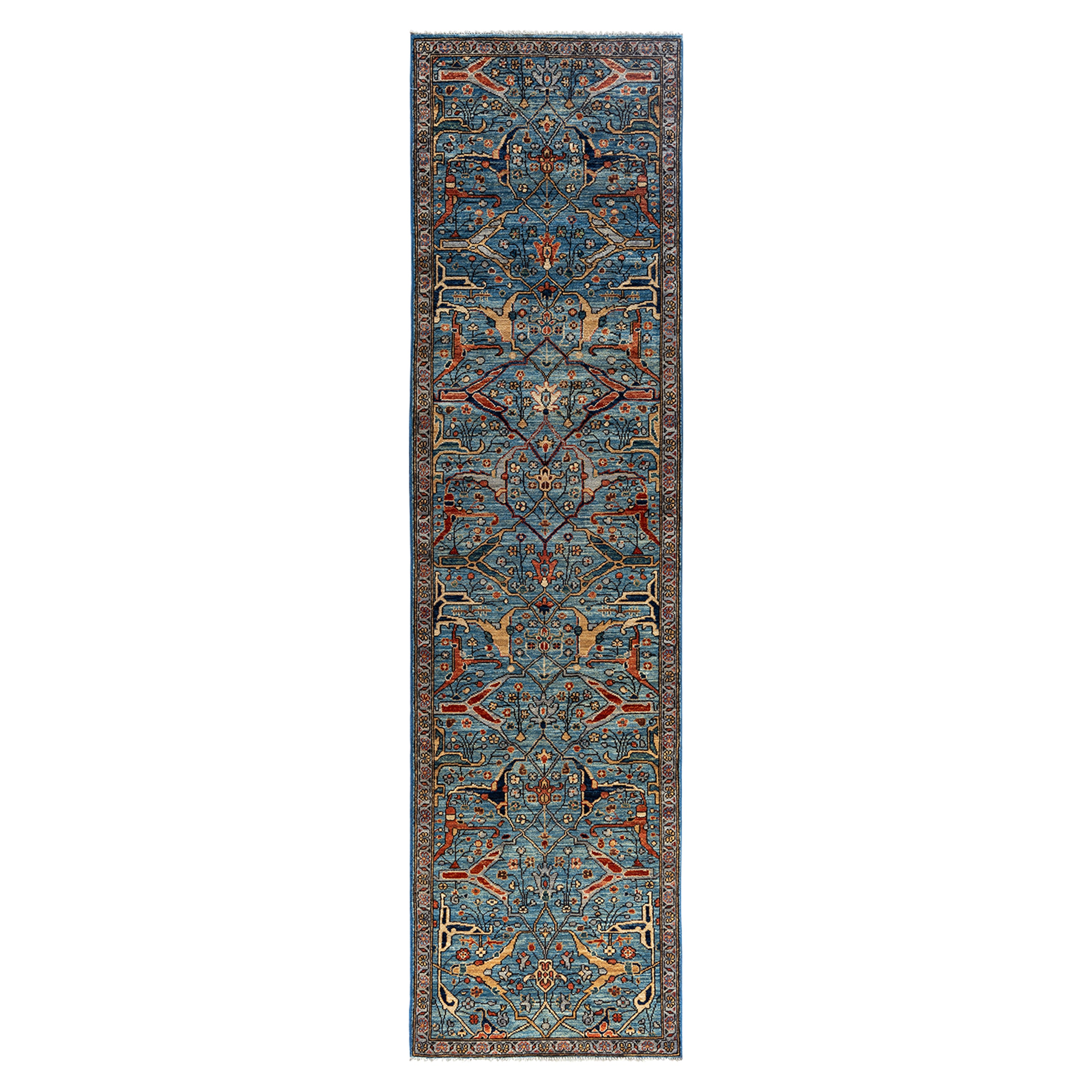 Light Blue Traditional Serapi Wool Runner - 2'7" x 9'11"