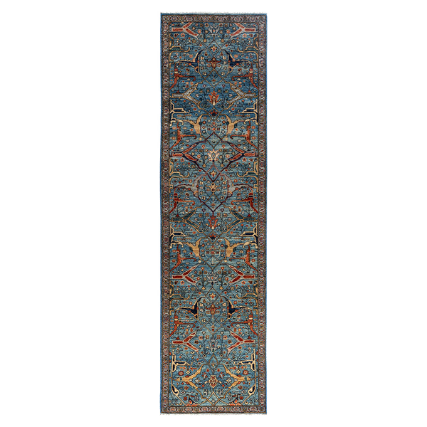 Light Blue Traditional Serapi Wool Runner - 2'7" x 9'11"