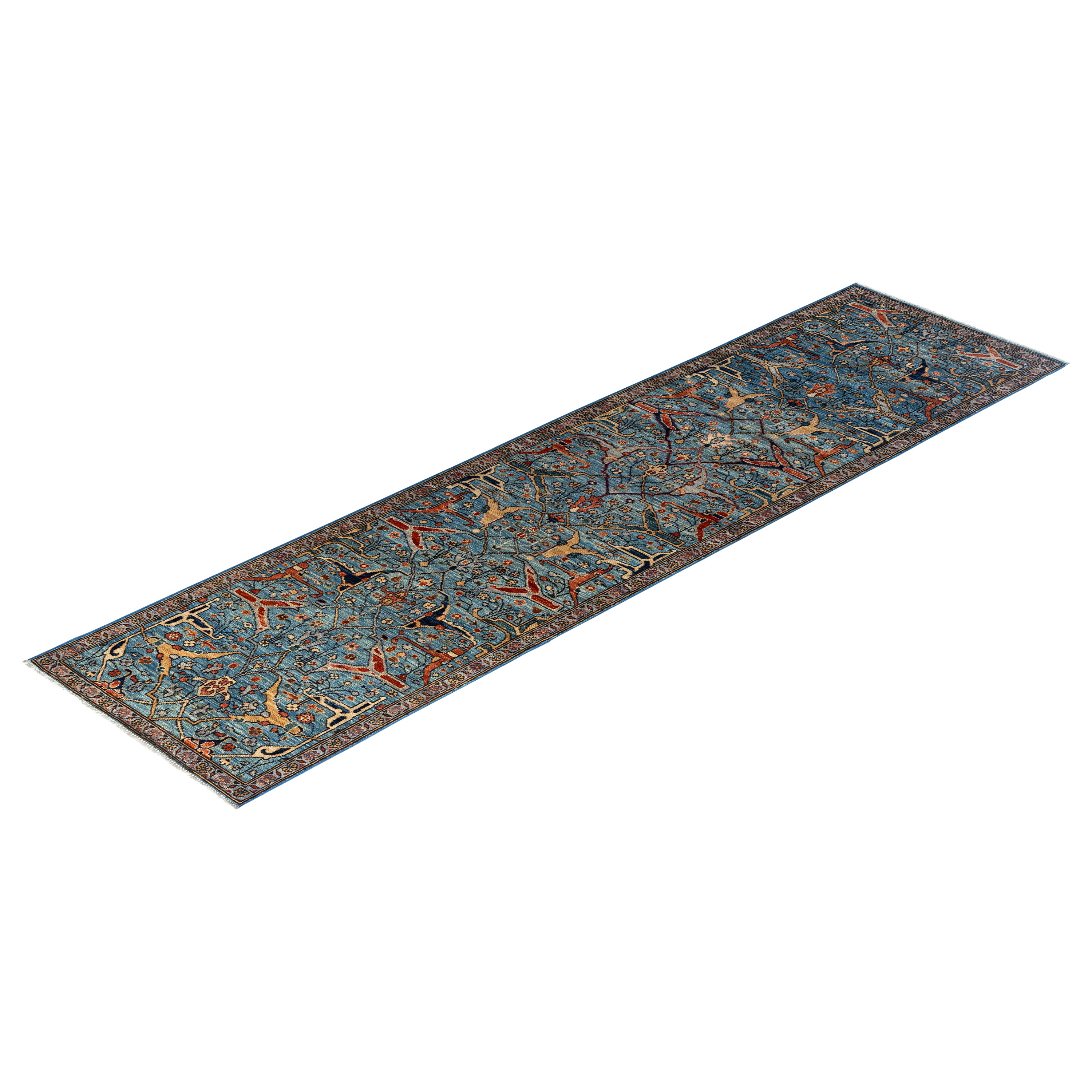 Light Blue Traditional Serapi Wool Runner - 2'7" x 9'11"