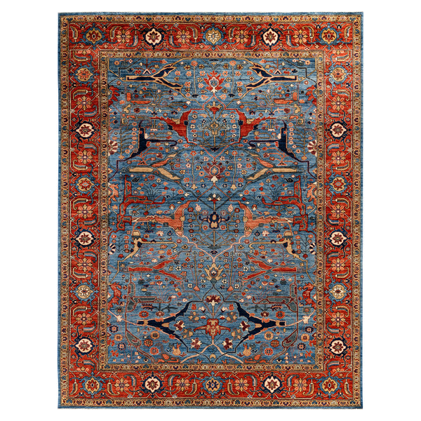 Light Blue Traditional Serapi Wool Rug - 9'2" x 11'11"