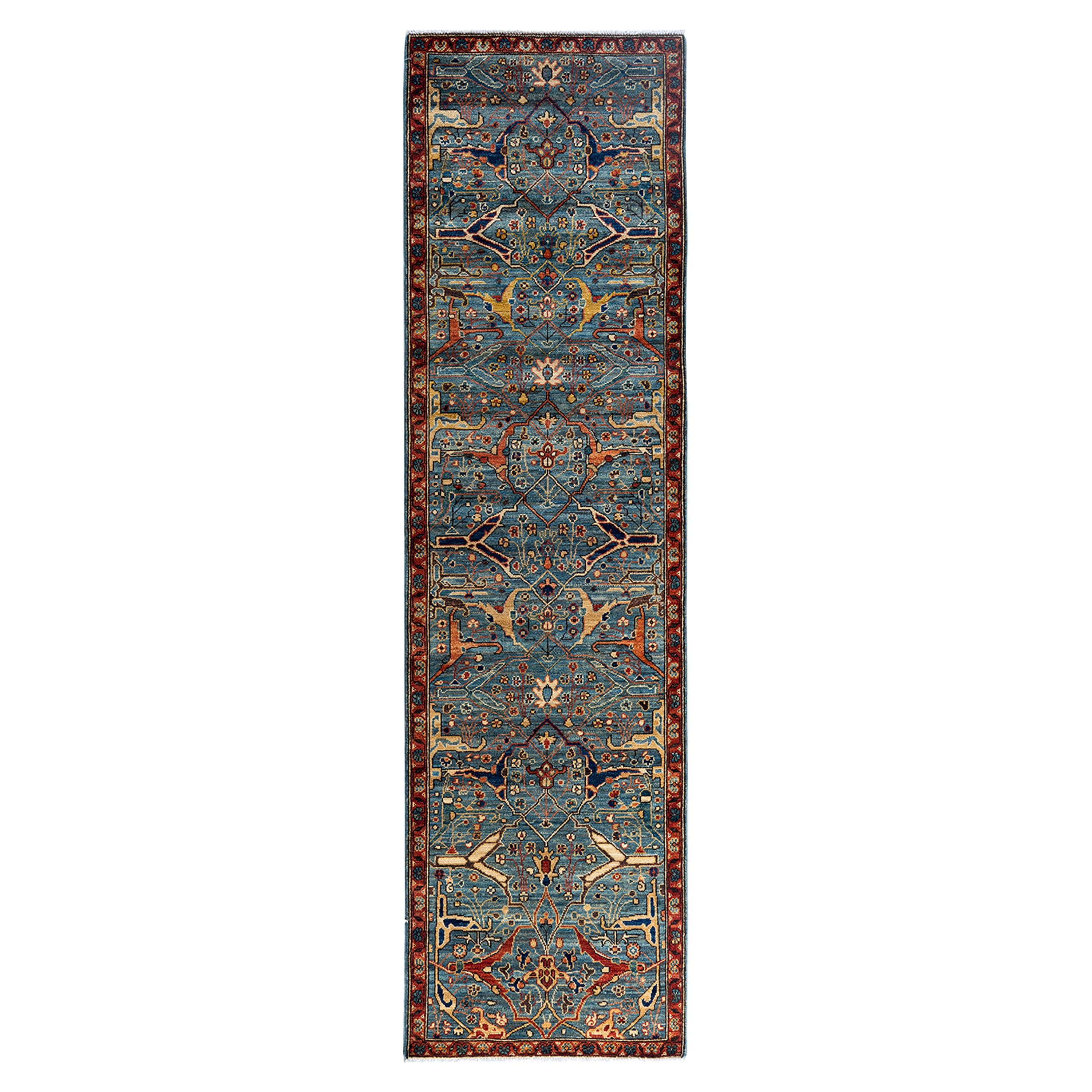 Light Blue Traditional Serapi Wool Runner - 2'8" x 9'9"