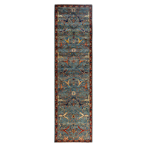 Light Blue Traditional Serapi Wool Runner - 2'8" x 9'9"