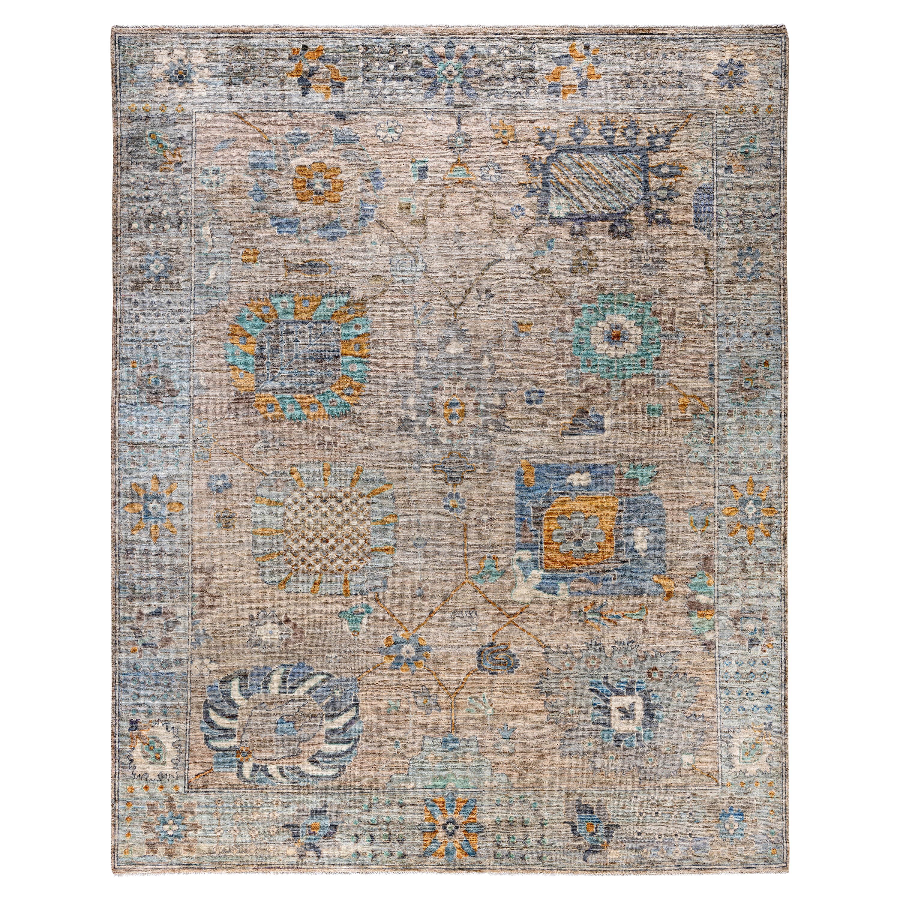 Beige Traditional Oushak Wool Rug - 7'11" x 9'10"