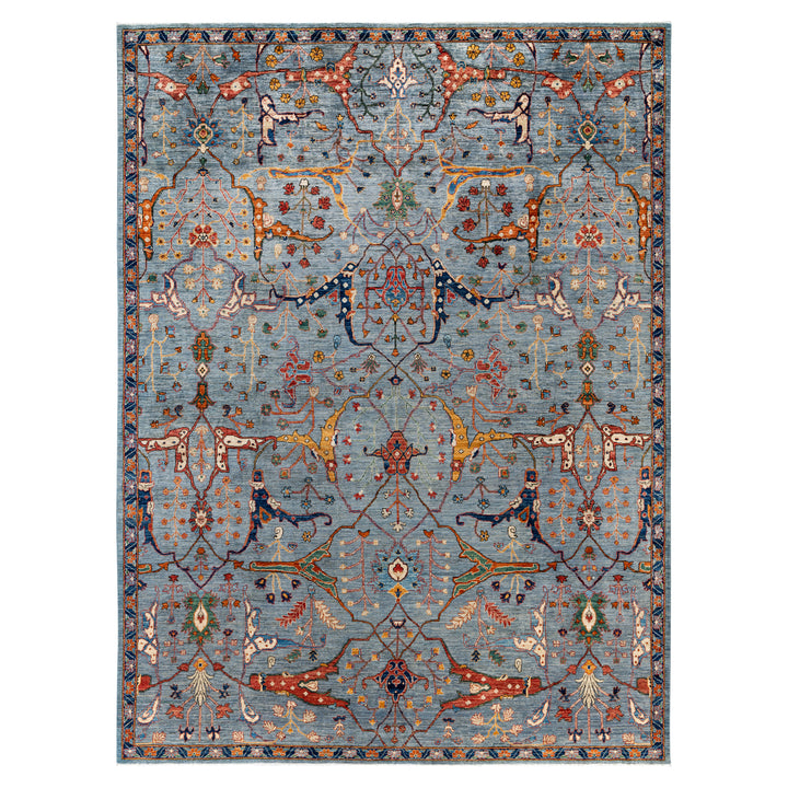 Light Blue Traditional Serapi Wool Rug - 8'11" x 11'9"