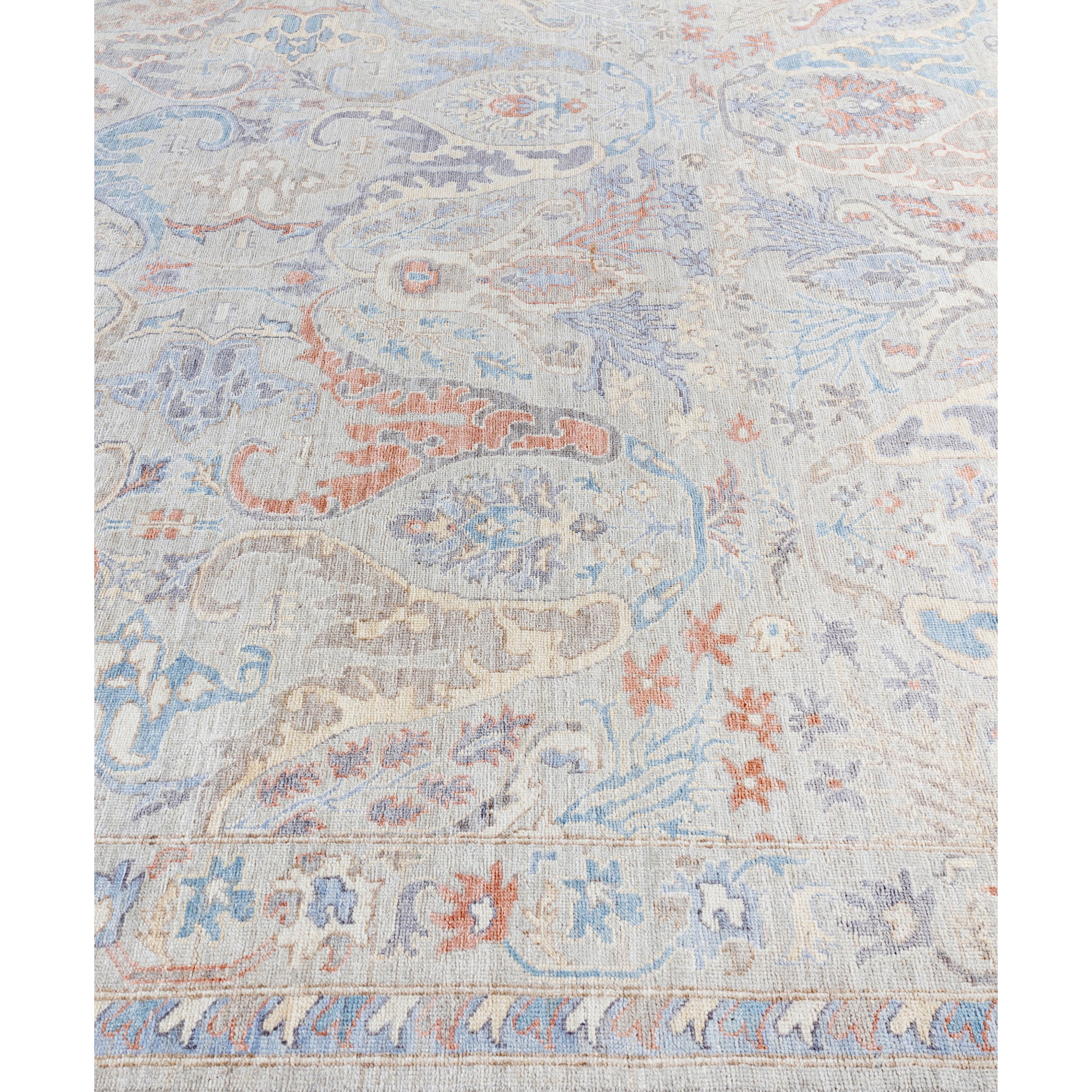 Light Grey Traditional Oushak Wool Rug - 8'1" x 10'