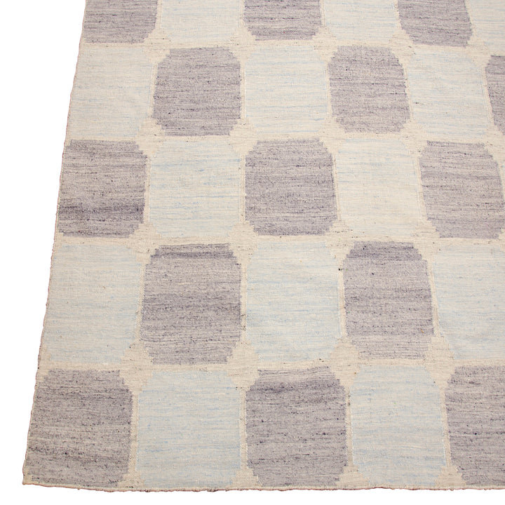Blue Swedish Inspired Flatweave Art Silk Rug - 6' x 9'
