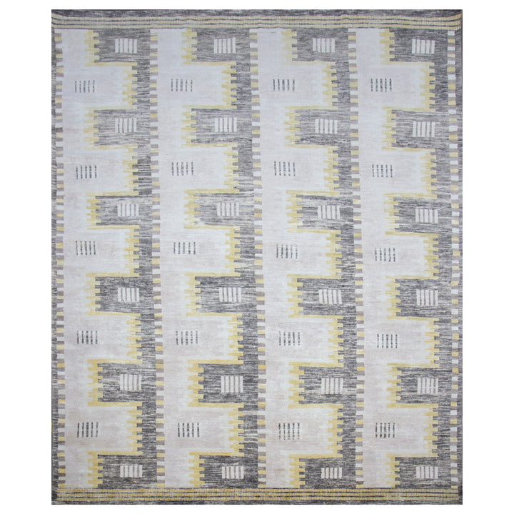 Grey Swedish Inspired Flatweave Art Silk Rug - 9'1" x 12'3"