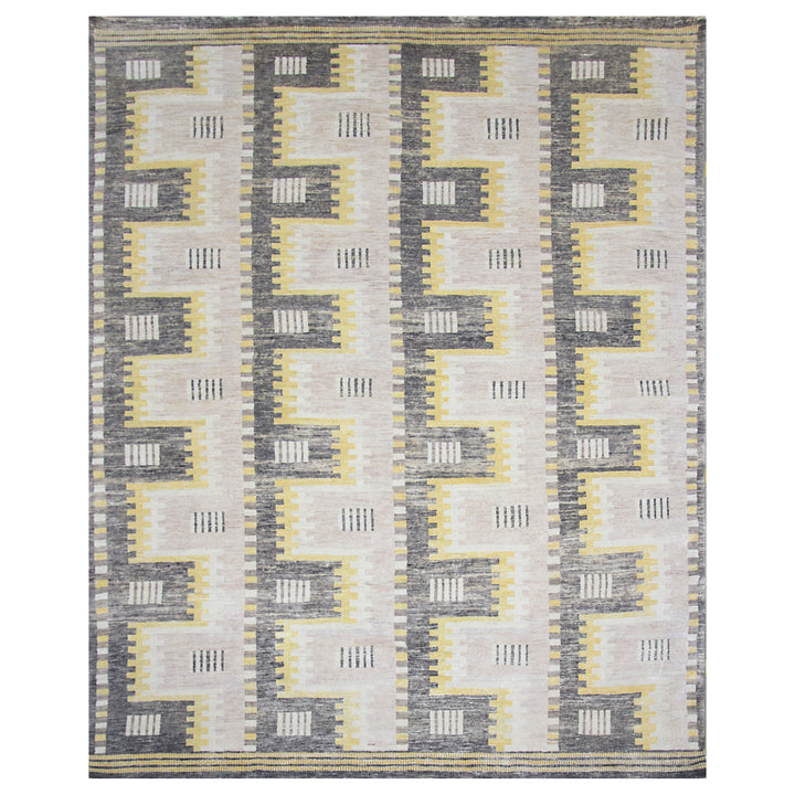 Grey Swedish Inspired Flatweave Art Silk Rug - 9'1" x 12'3"